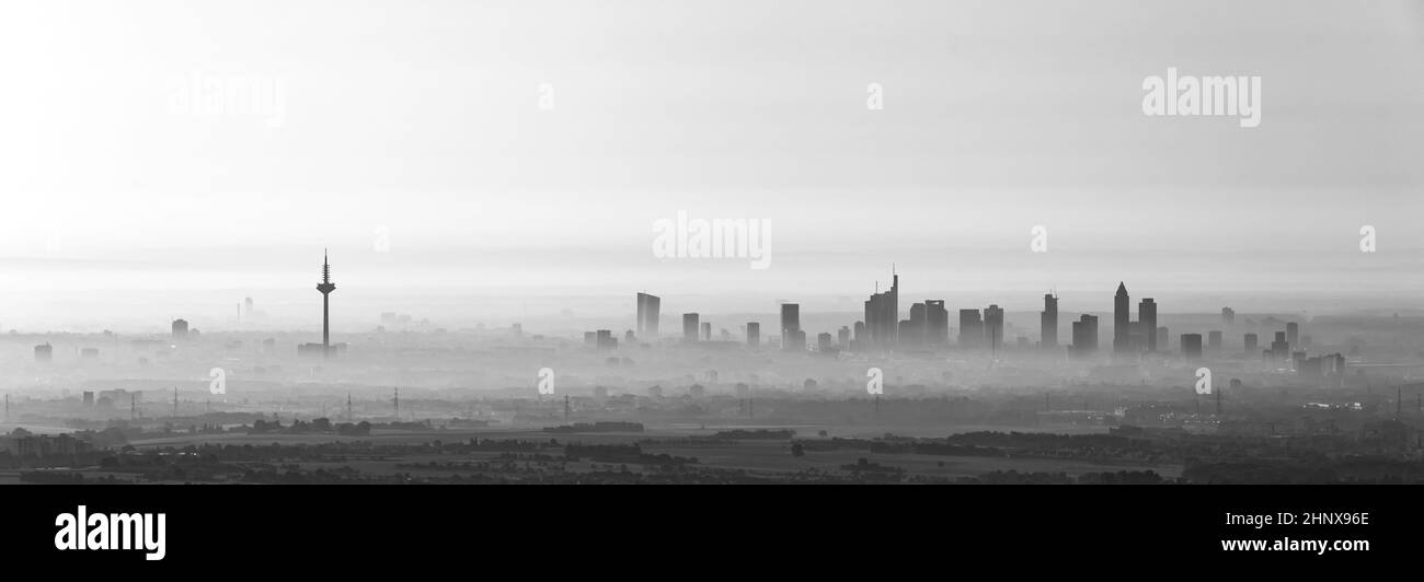 Frankfurt skyline in the fog Black and White Stock Photos & Images - Alamy