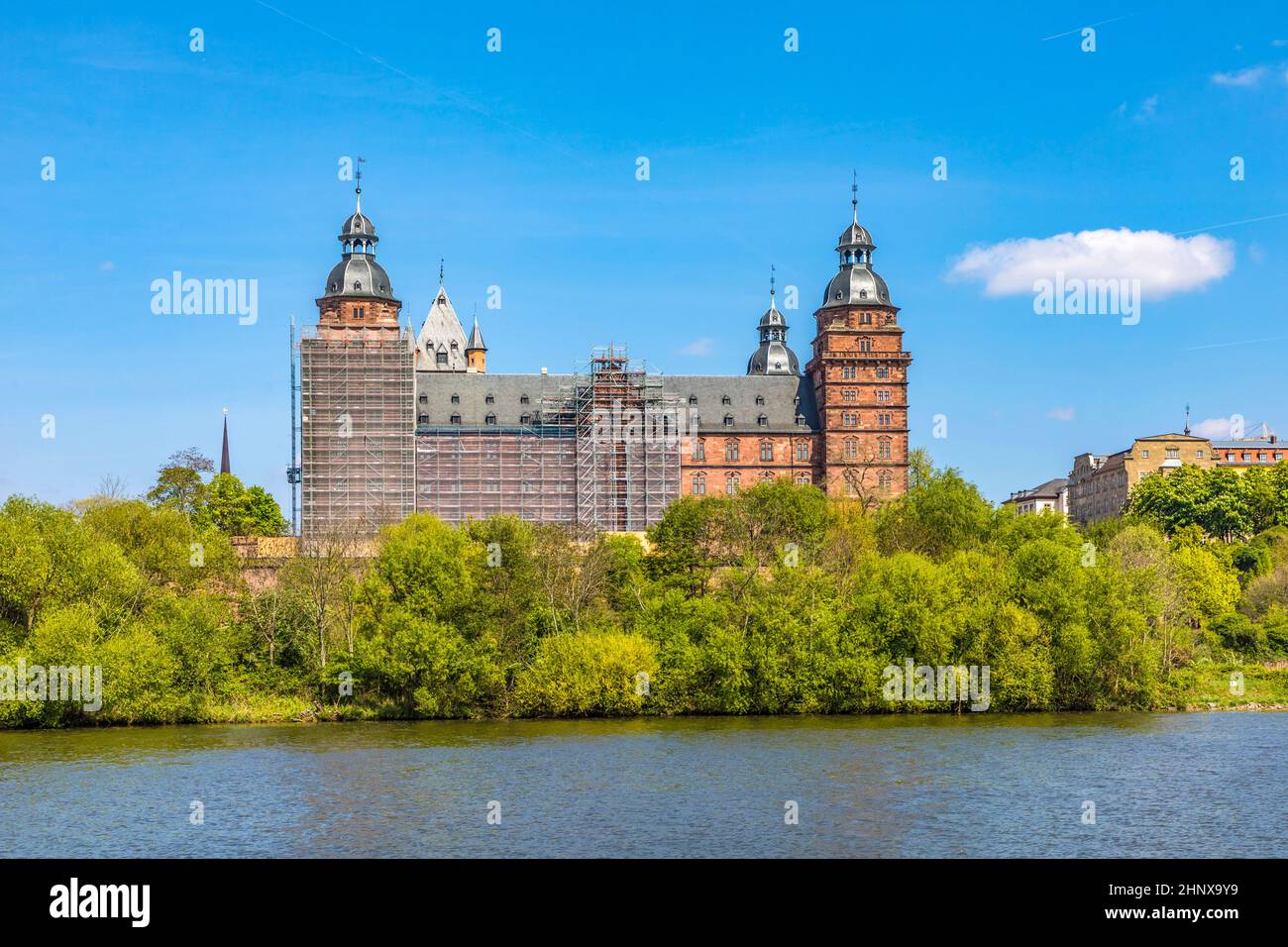 facade of old aschaffenburg castle made of sandstone. It was erected ...