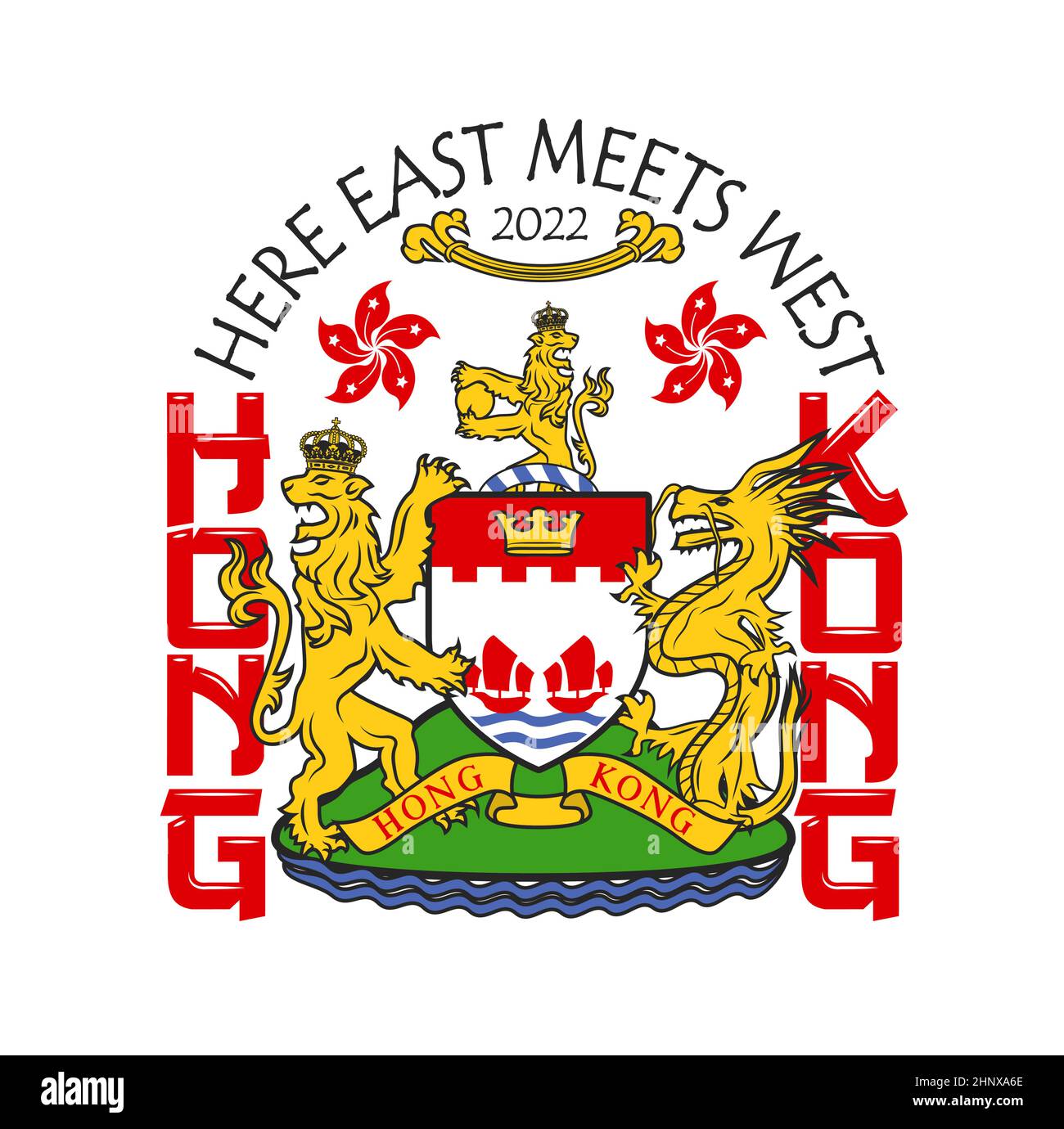 Hong Kong coat of arms, HK blazon tshirt print with vector national