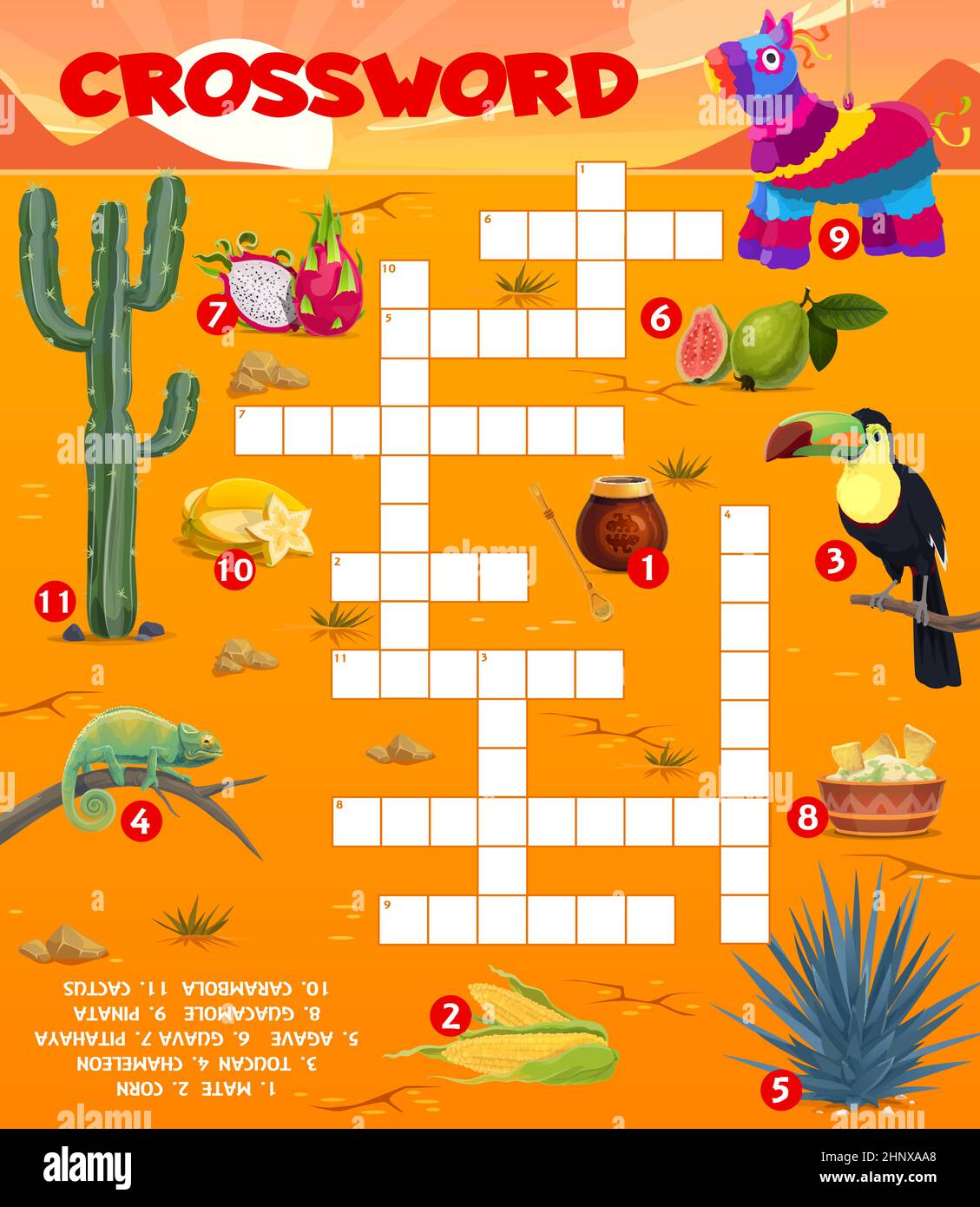 Crossword grid worksheet with mexican food, animals and items. find a word  quiz game, children text riddle or kids puzzles book vector page with touca  stock vector image u0026 art - alamy
