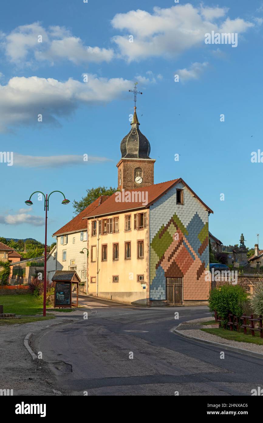Colroy La Roche local church in Colroy la Grande, a small typical Alsace village Stock ...
