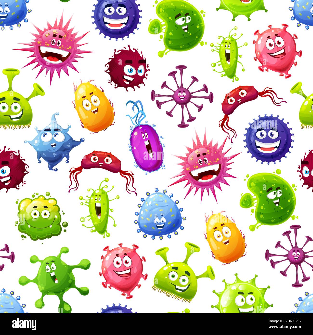 Cartoon viruses, microbes, germs and bacteria vector seamless pattern ...