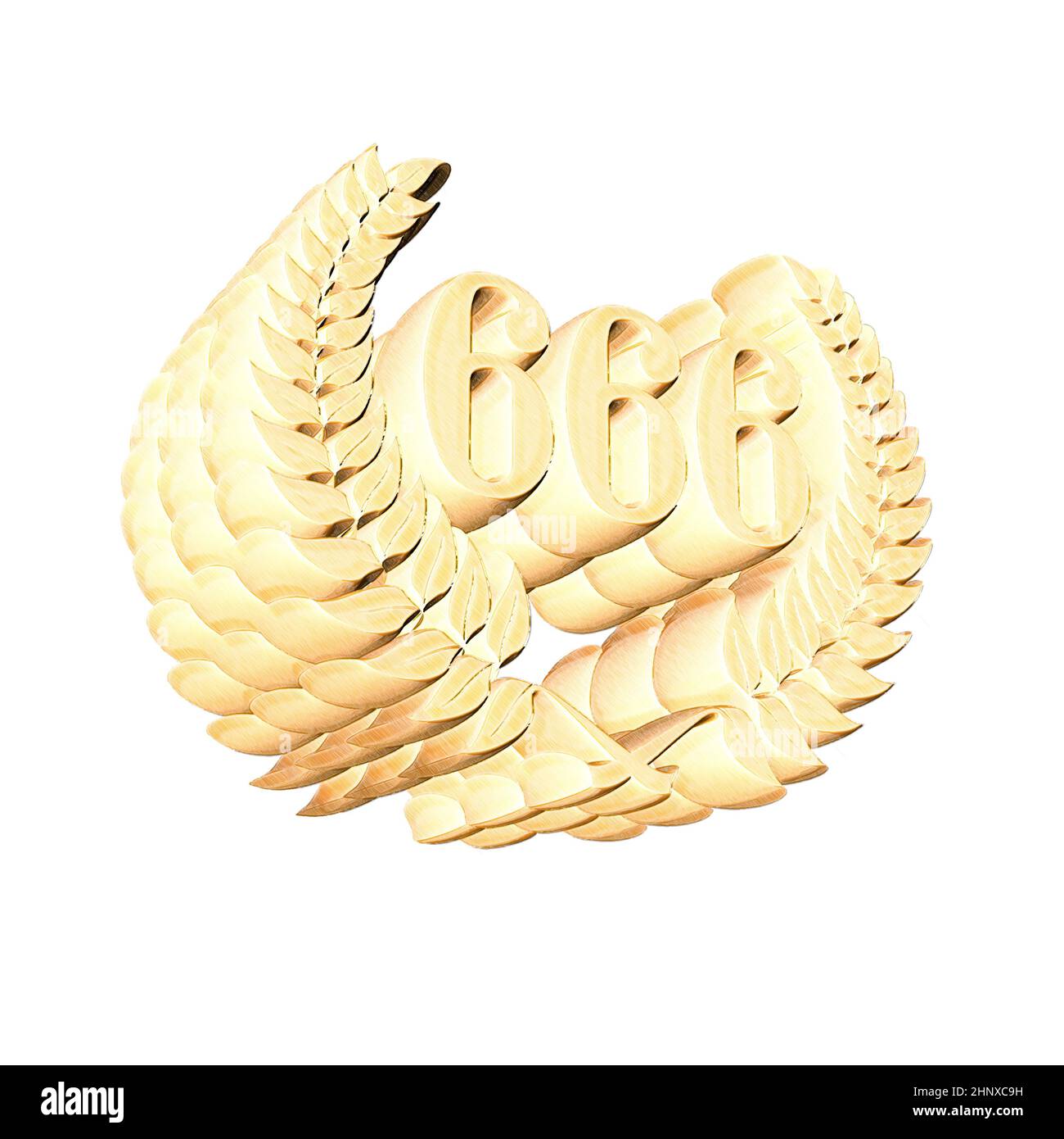 Number 666 with laurel wreath or honor wreath as a 3D-illustration, 3D-rendering Stock Photo