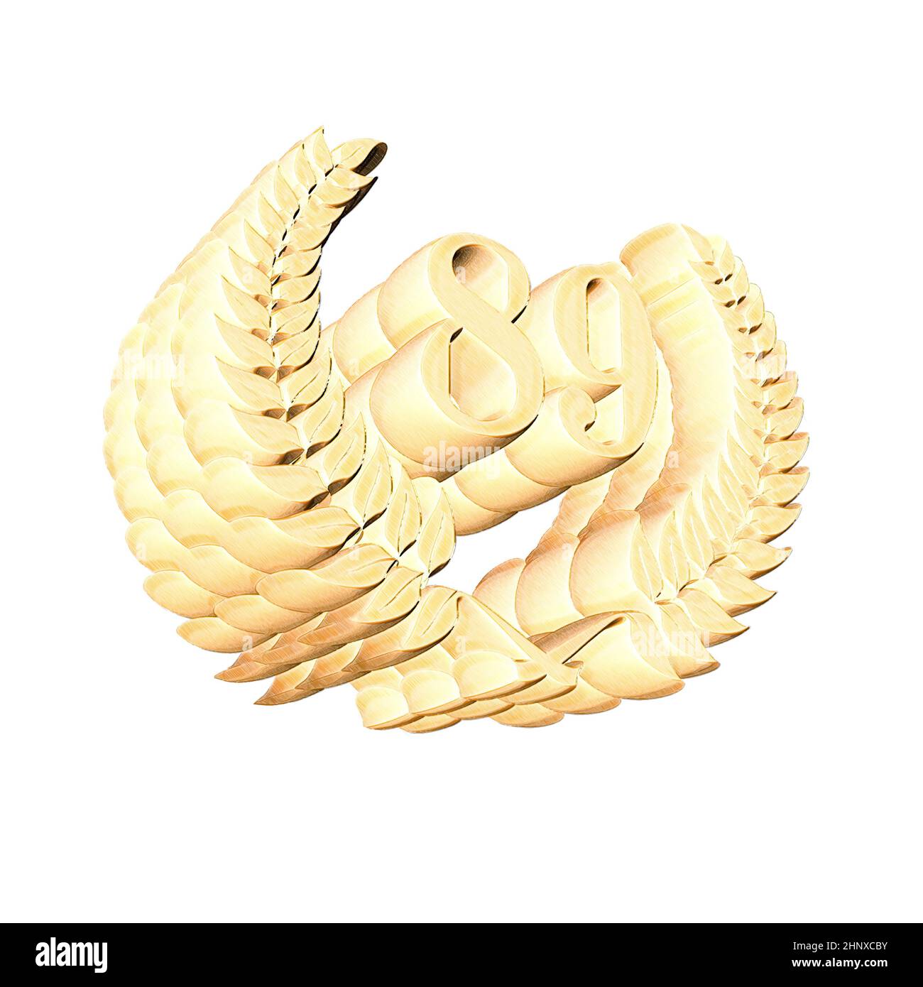 Number 89 with laurel wreath or honor wreath as a 3D-illustration, 3D-rendering Stock Photo