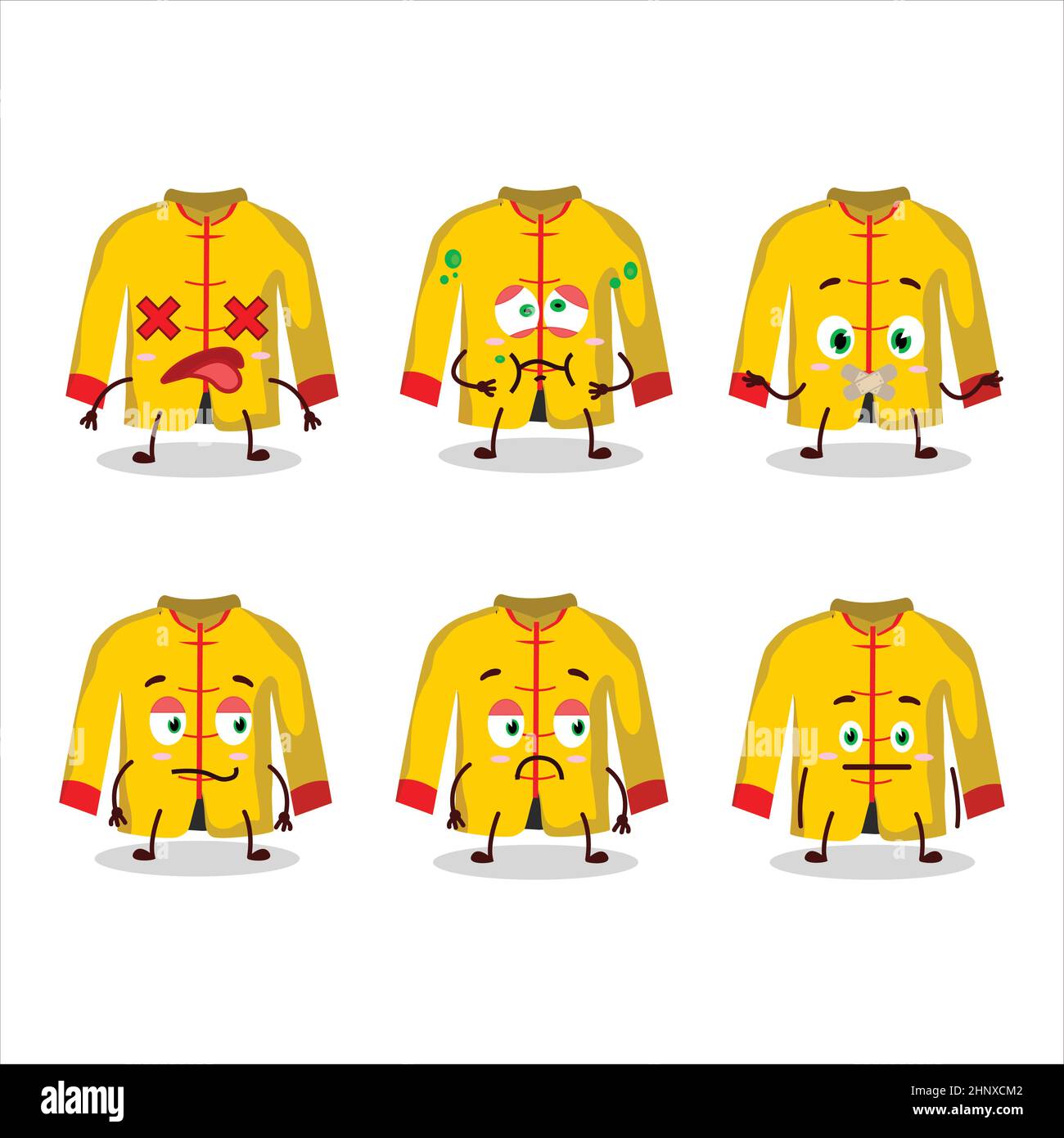 Yellow chinese traditional costume cartoon character with nope expression. Vector illustration Stock Vector