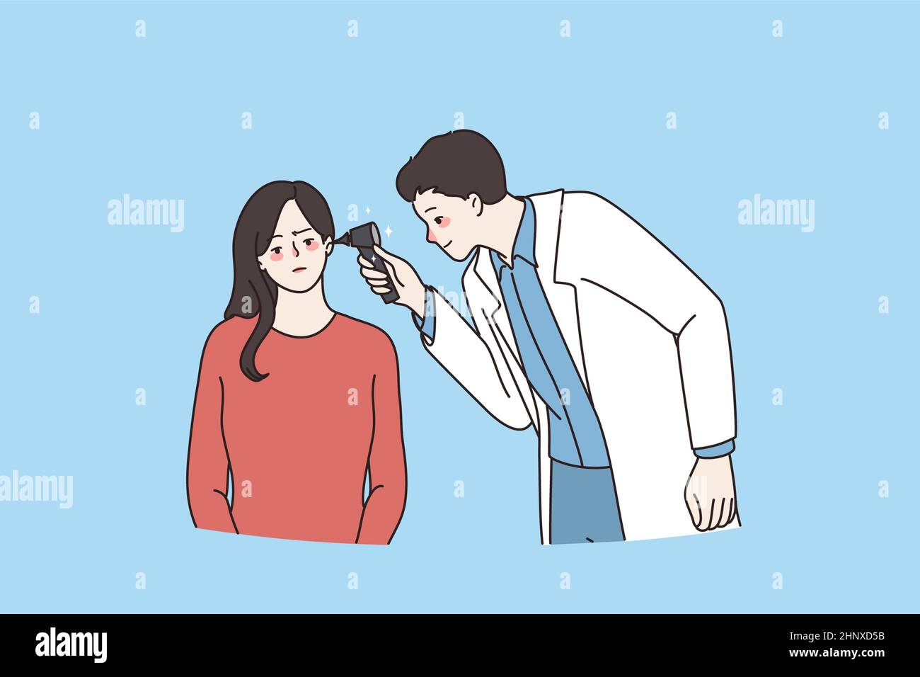 Otolaryngologist check woman patient ear with special equipment ...