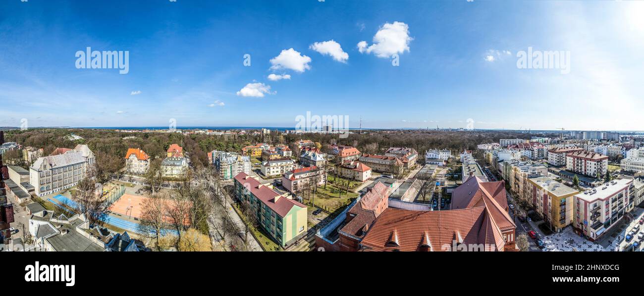 panoramic view to skyline of Swinemuende at the baltic sea in Poland Stock Photo