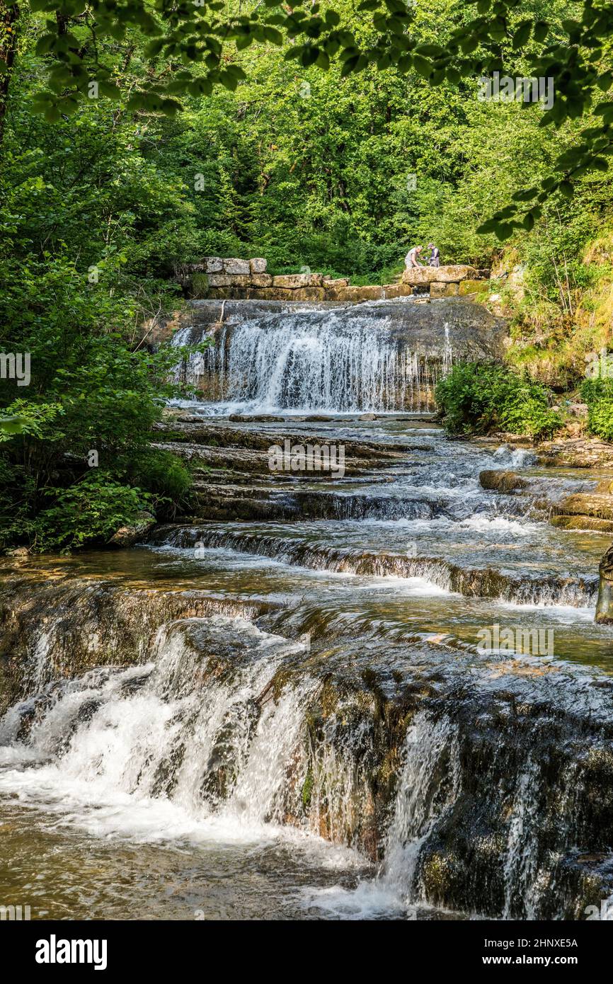 Cascades du Herisson, Waterfalls of the Herisson in the French Jura Stock Photo