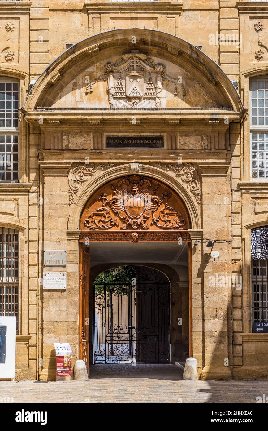 facade of historic museum of carpets in Aix en Provence Stock Photo