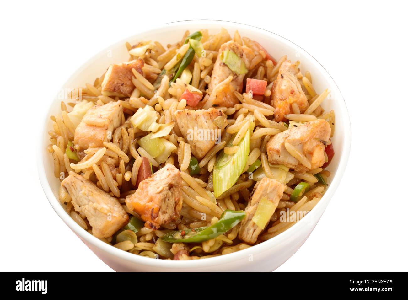 closeup of chicken fried rice in bowl Stock Photo