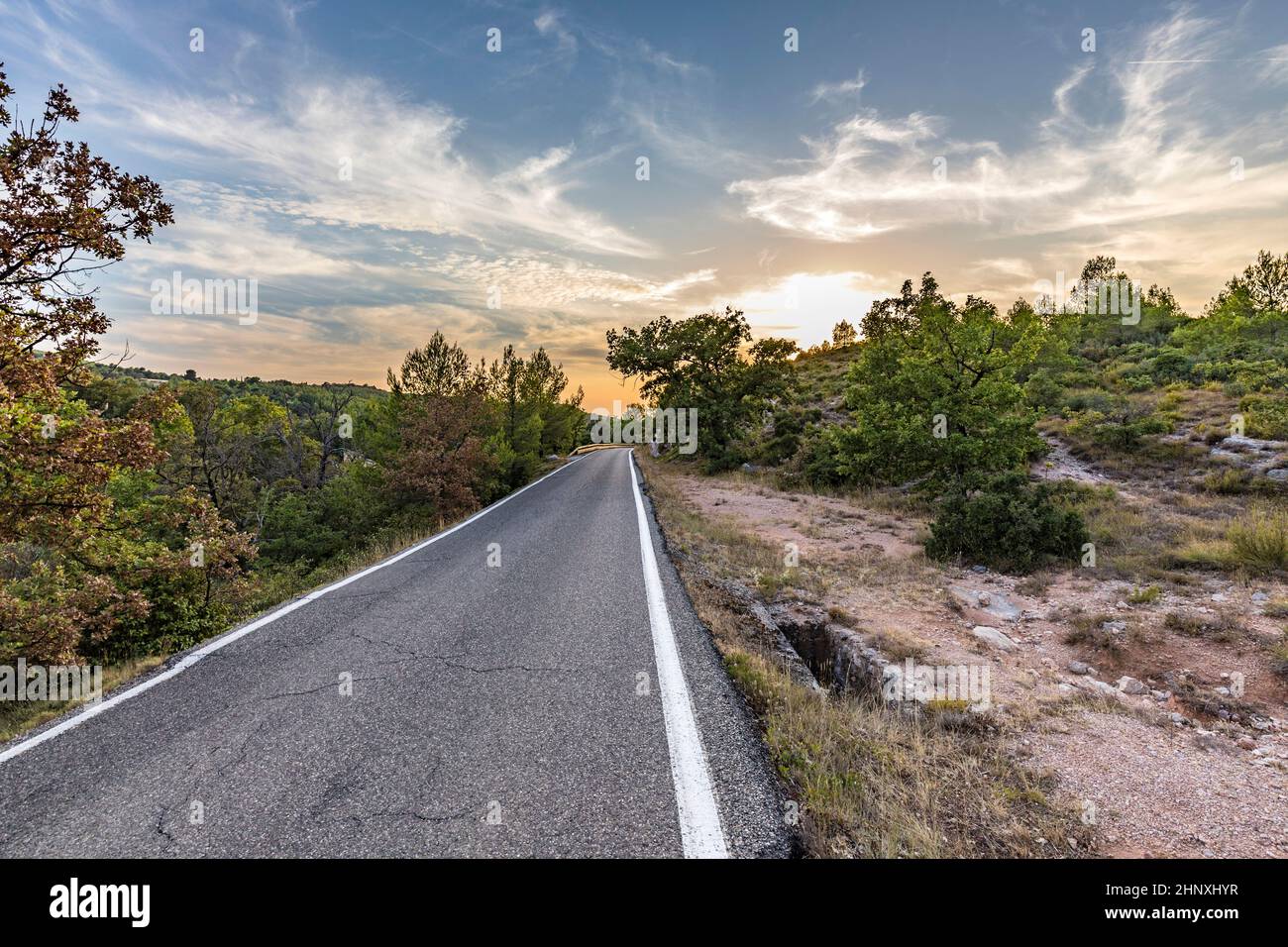 street at mount sainte-victoire in the provence, the Cezanne mountain in sunset Stock Photo