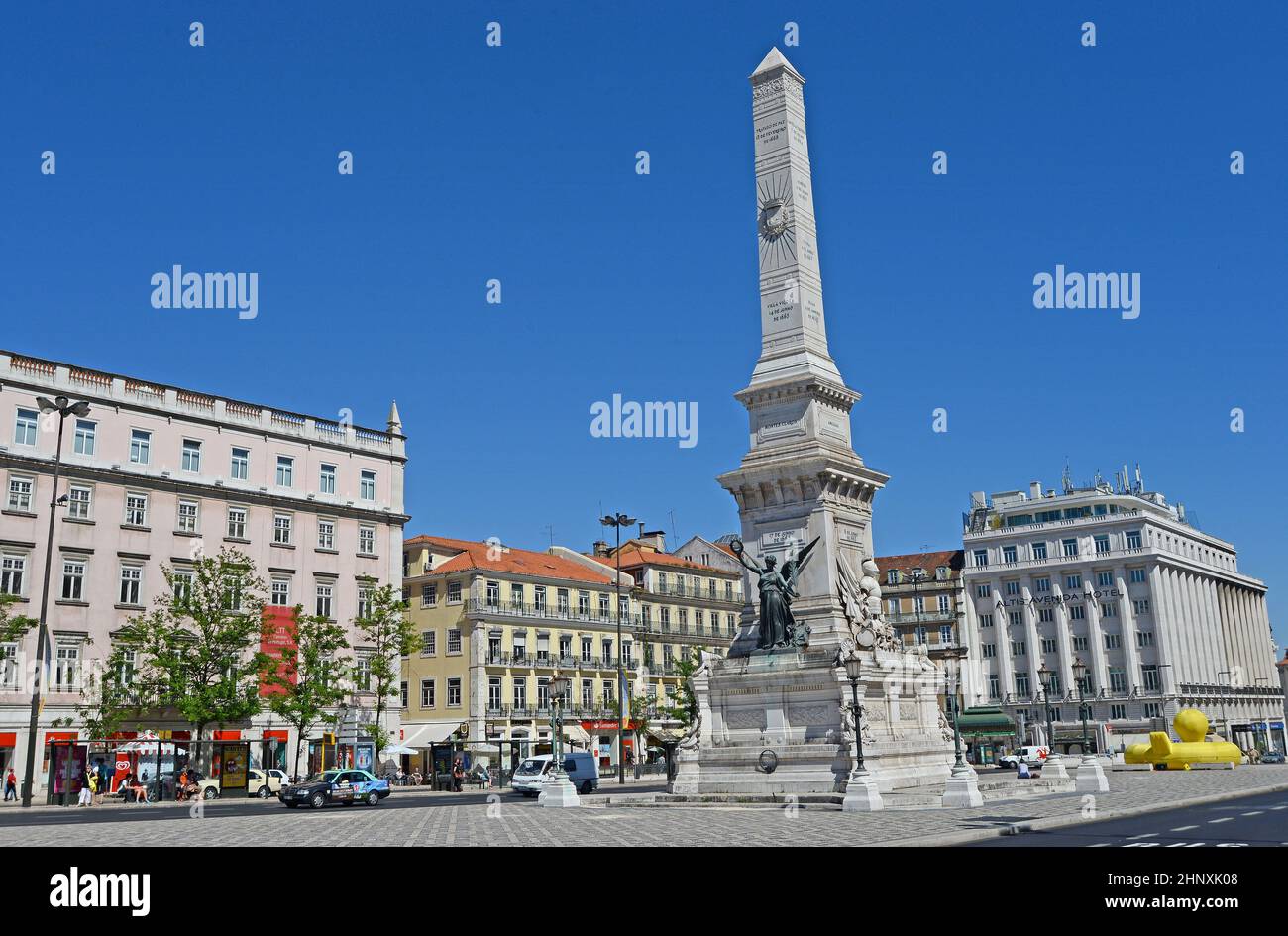 obelisk, Restauradores square, Baixa district, Lisbon Portugal Stock Photo