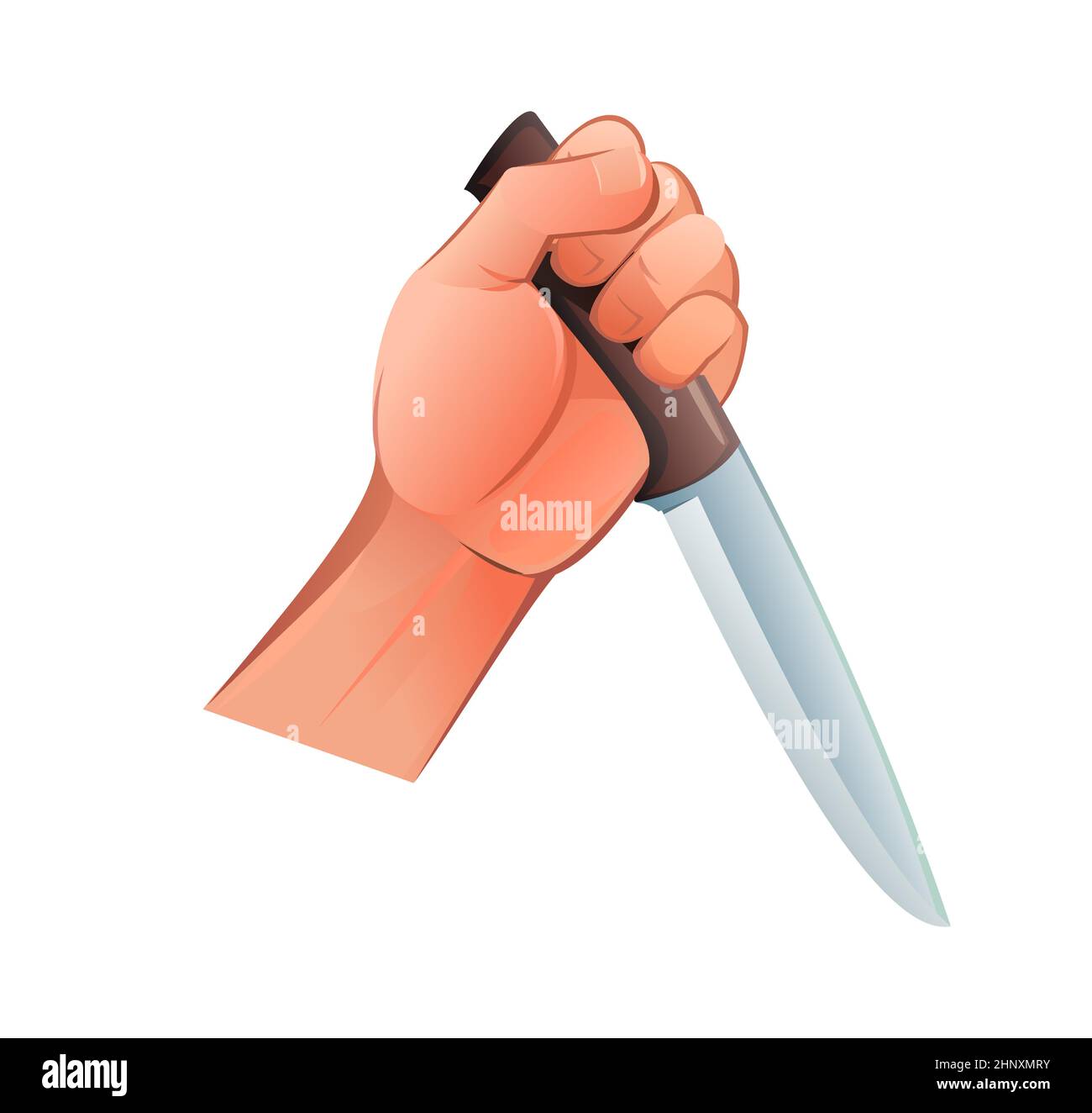 Hand with knife. Blow from above. Object isolated on white background. Funny cartoon style. Vector. Stock Vector