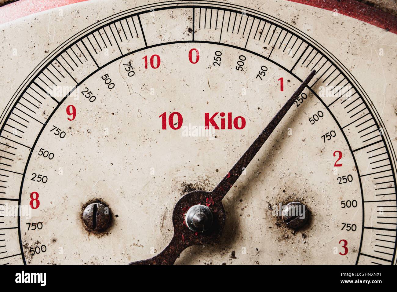 Close-up shot of retro and vintage scale or balance indicating weight ...