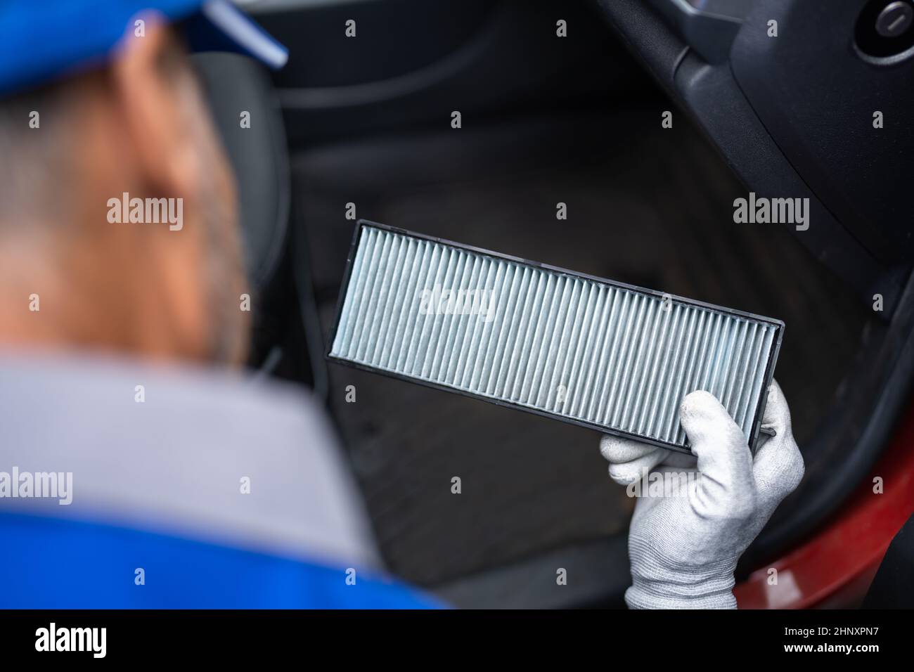 New Clean Car Filter. Vehicle Fresh Air. Automobile Maintenance Stock