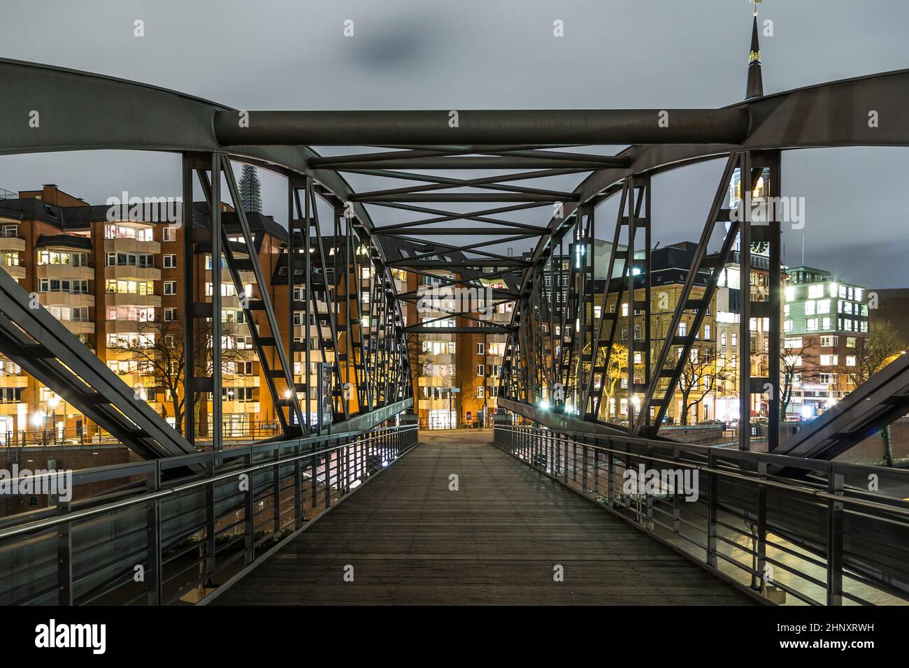 Hamburg famous Speicherstadt by night in Germany Stock Photo