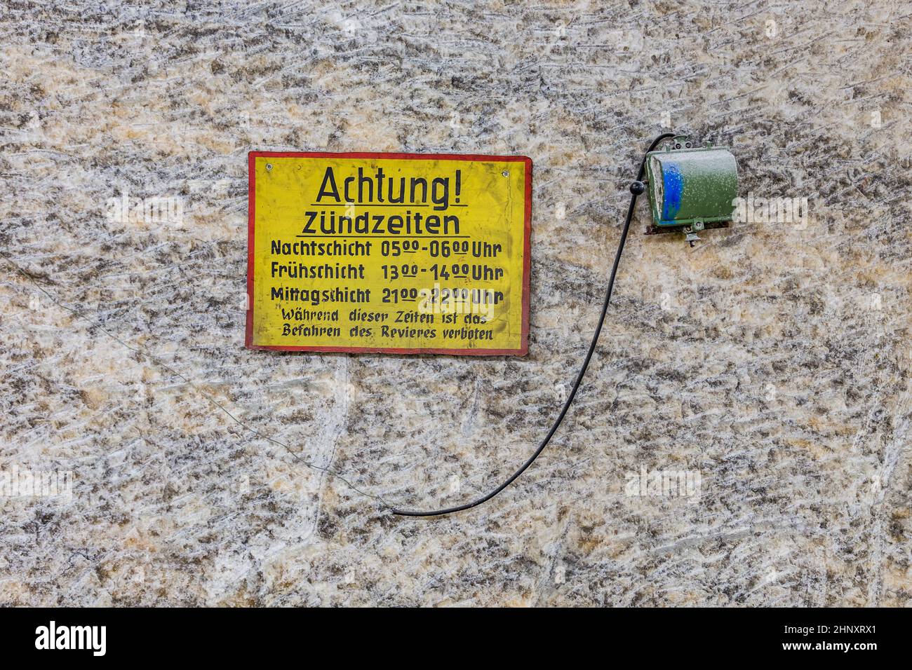 old warning sign ignition time in a mine Stock Photo Alamy