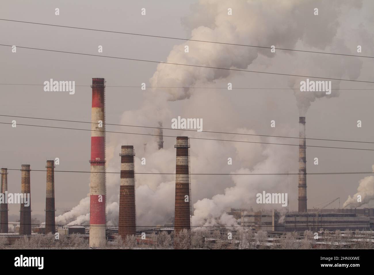 factory smoke pollution, environmental problems and air pollutio Stock Photo