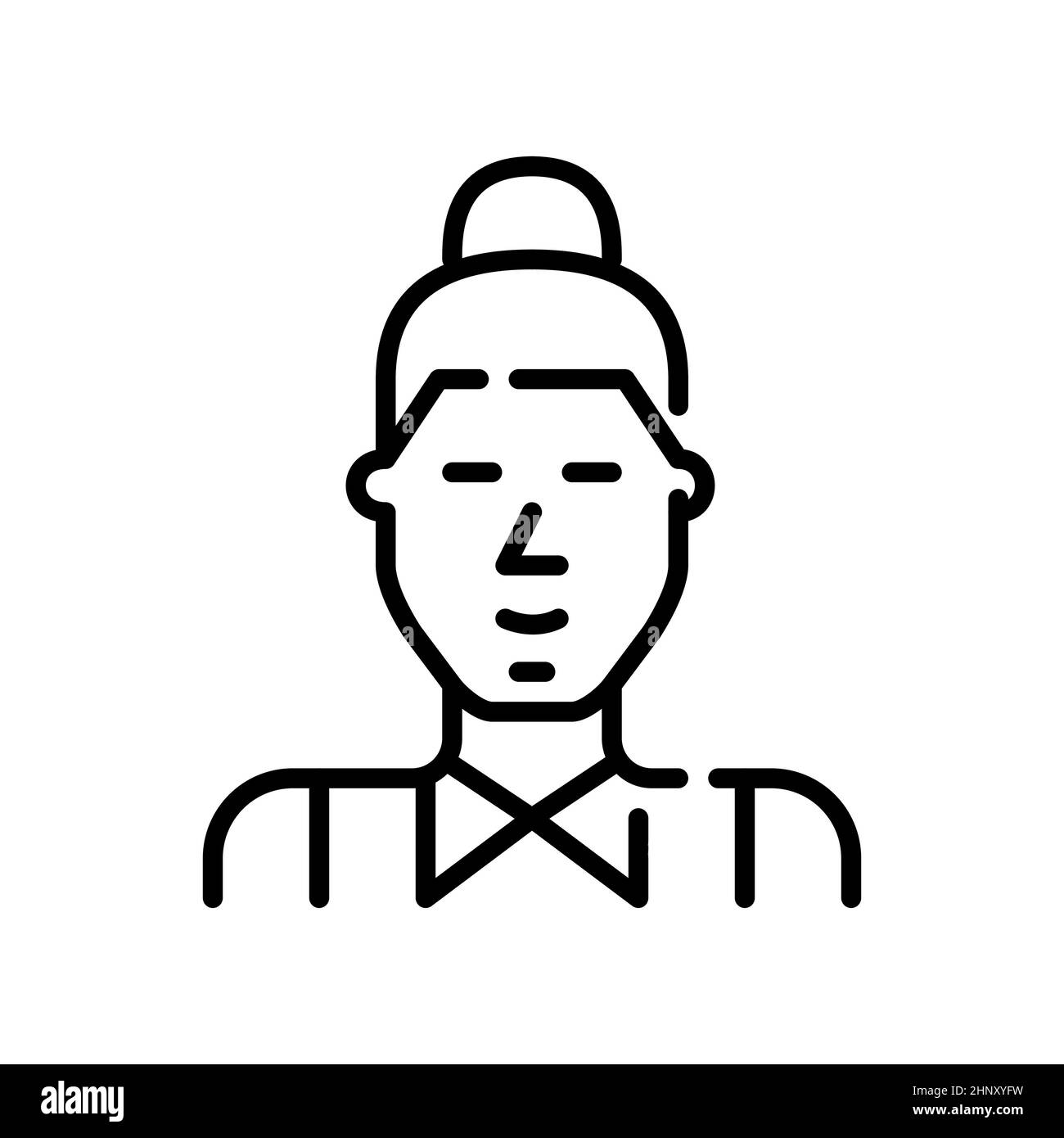 Good looking young hipster man with a bun wearing a shirt. Pixel perfect, editable stroke icon Stock Vector