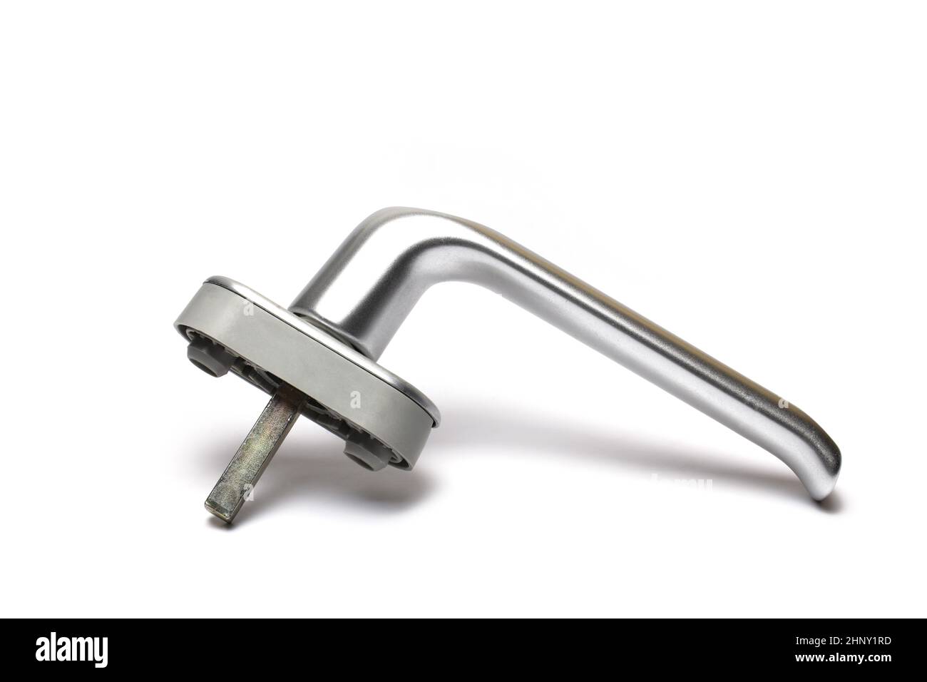 Close up of not yet installed new silver window handle for opening