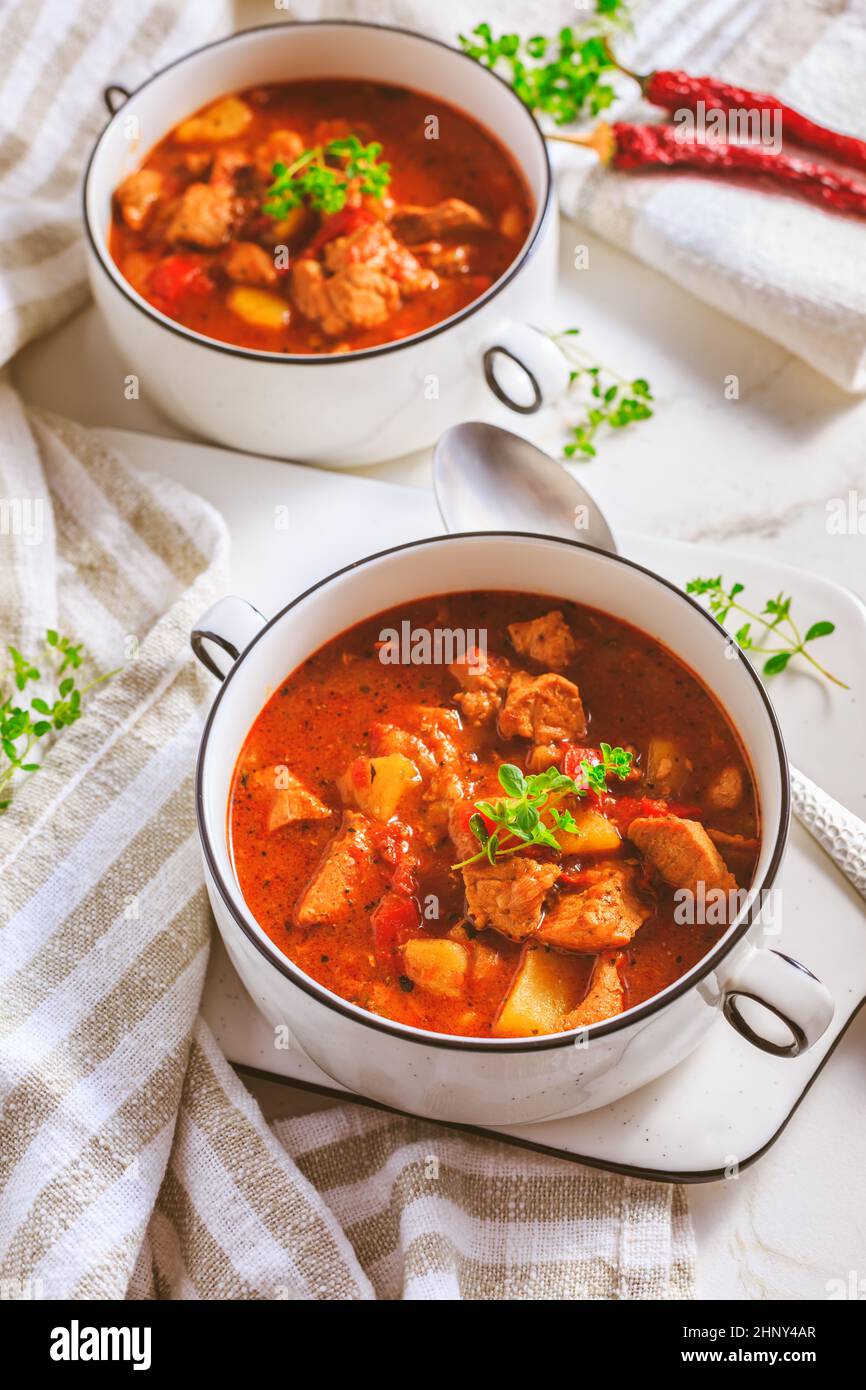 Beef goulash soup hearty Hungarian soup of meat and vegetables