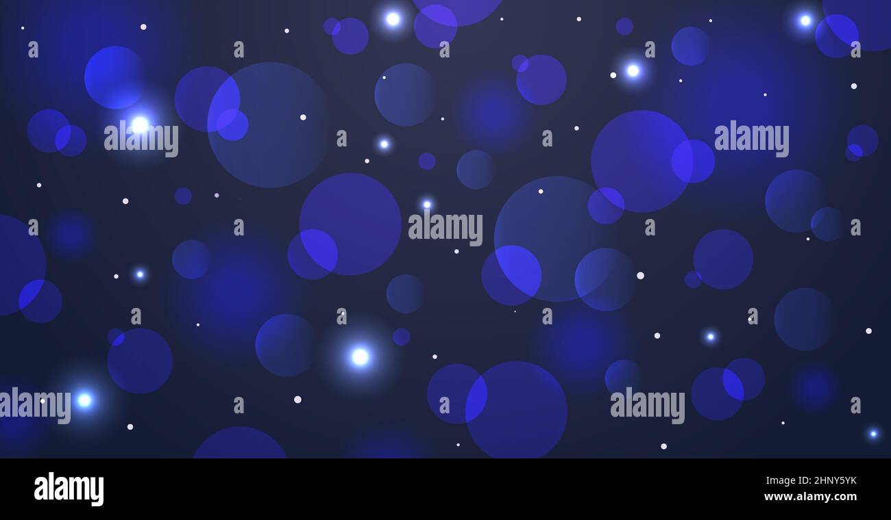 Abstract blue bokeh background with defocused circles and glitter ...