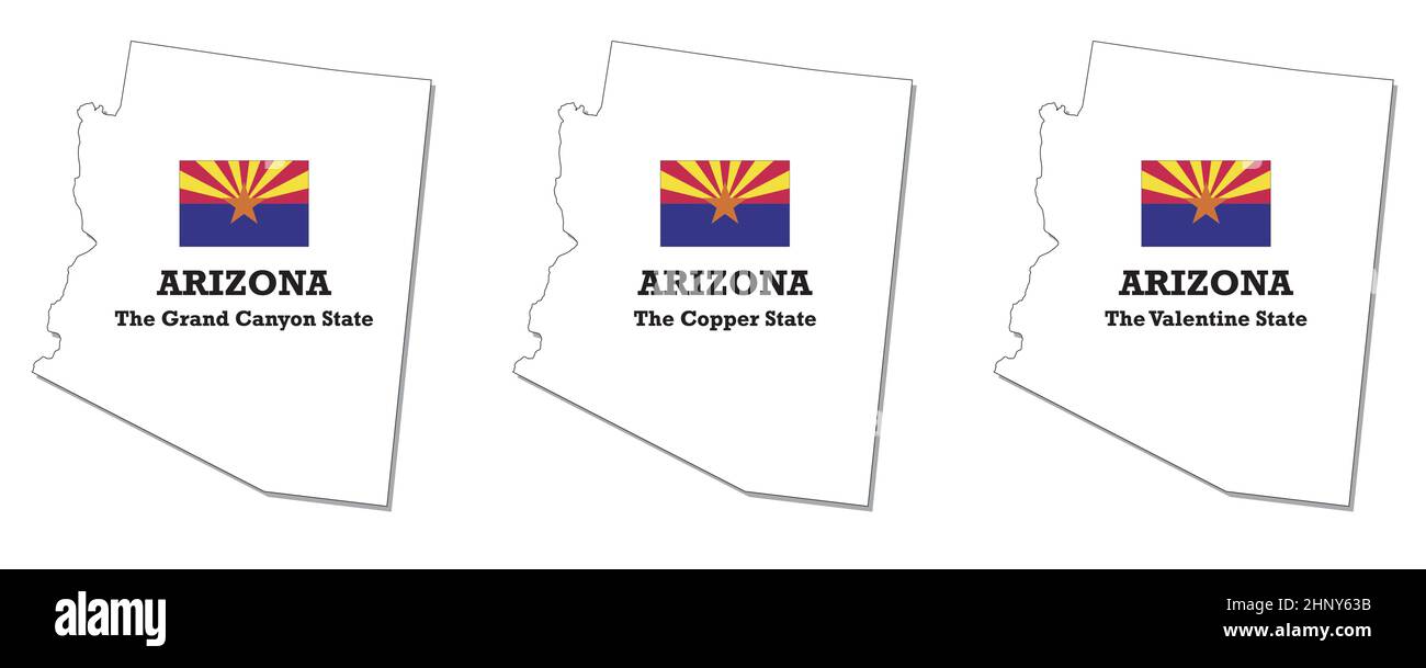 Map of the state of Arizona with flag and nickname, USA Stock Vector