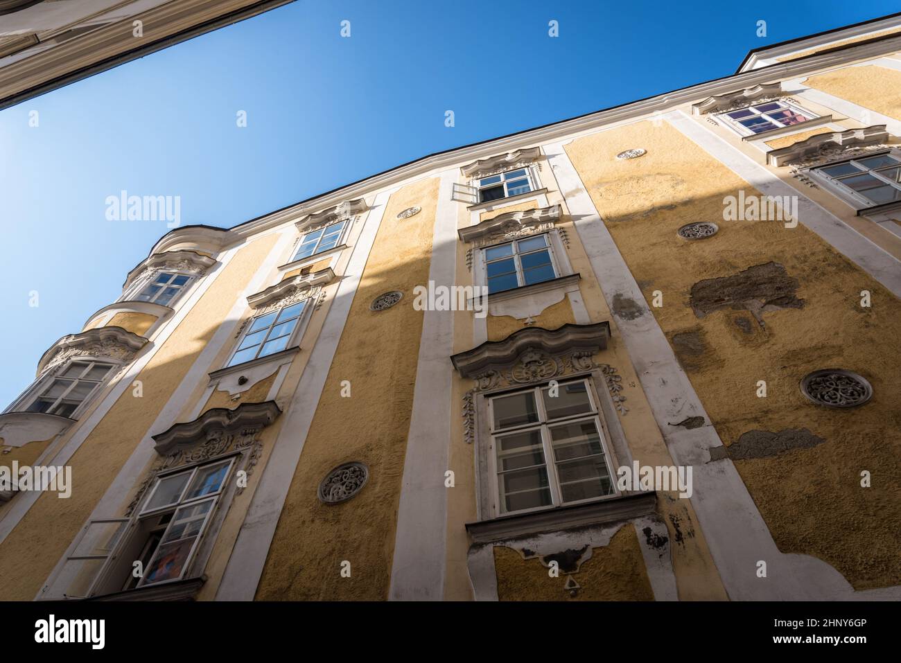 Linz, Austria: Street view with colorful historical buildings in the ...