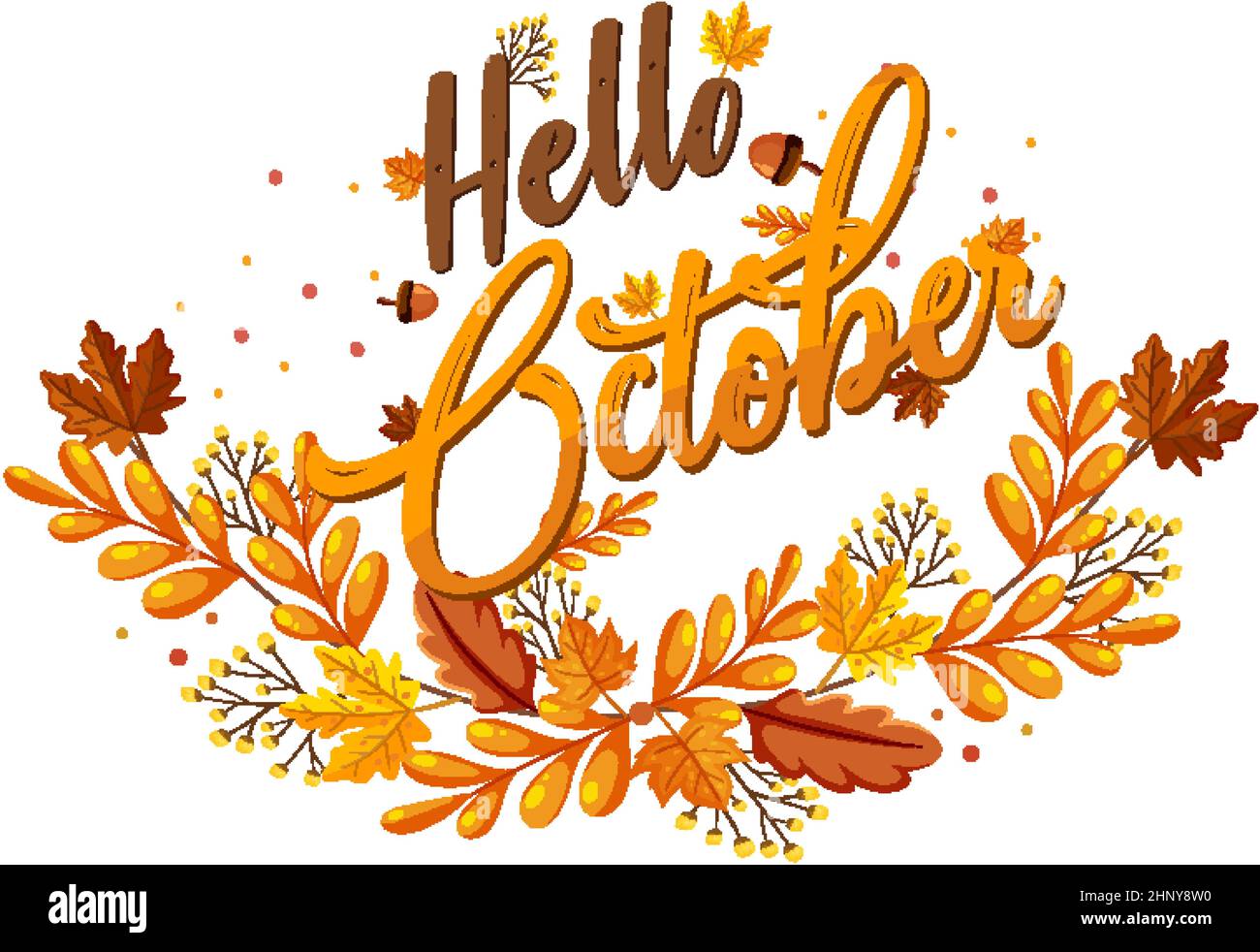 Hello October with ornate of autumn leaves illustration Stock Vector ...