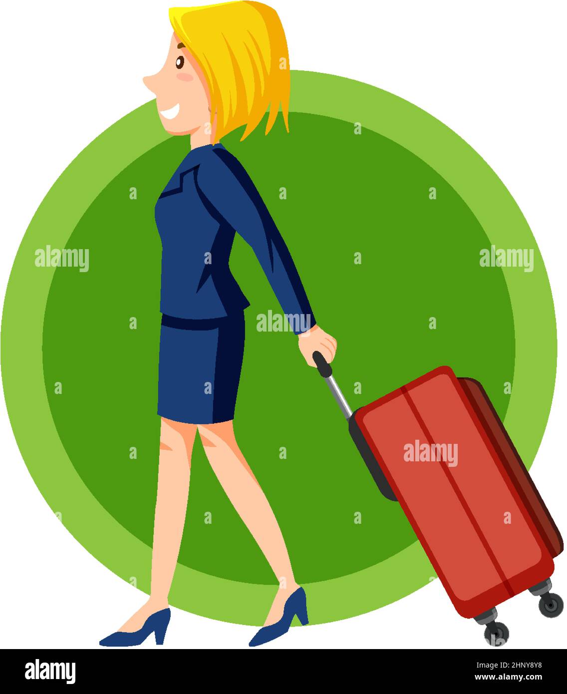 Flight attendant pulling luggage illustration Stock Vector