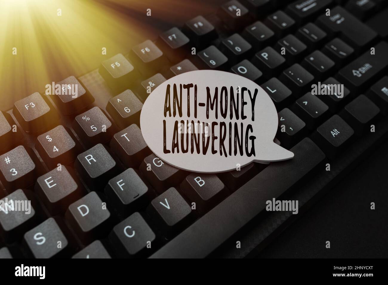 Conceptual display Anti Money Laundering, Business overview regulations stop generating income through illegal actions Abstract Typing Online Invitati Stock Photo