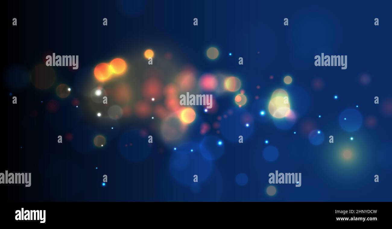 Abstract blue bokeh background with defocused circles and glitter ...