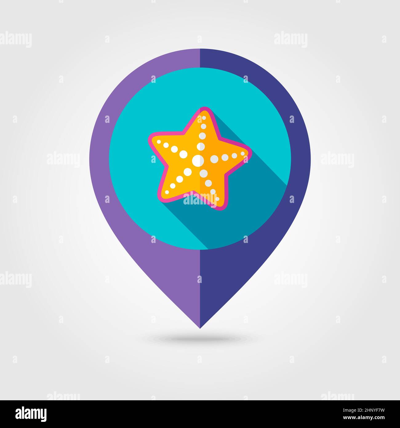 Starfish flat mapping pin icon with long shadow, eps 10 Stock Photo