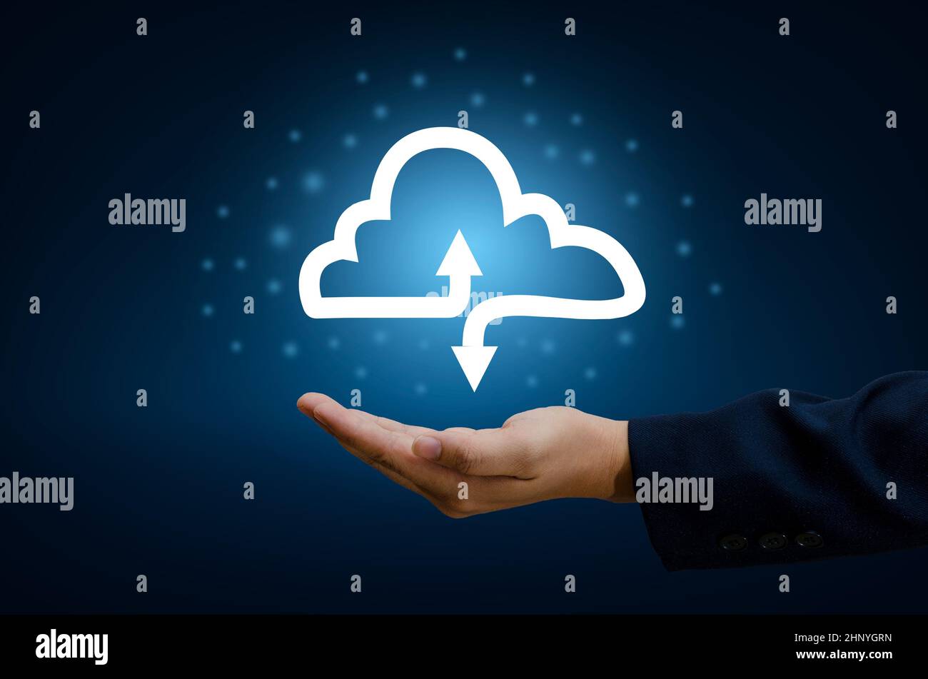 hand businessman connect Cloud collect data Cloud computing concept  businessman or information computing icon Stock Photo