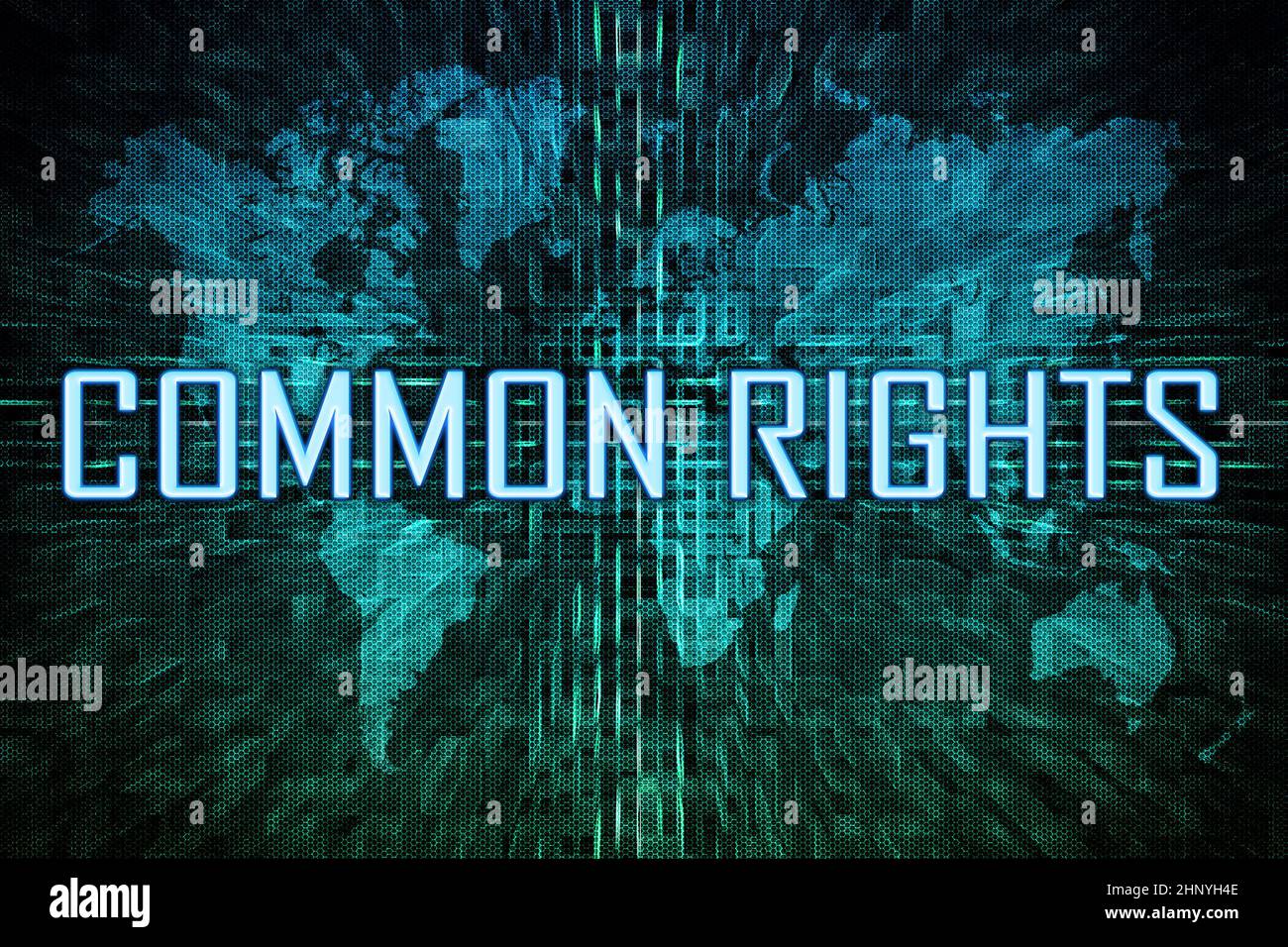 Common Rights - text concept on green digital world map background. Stock Photo