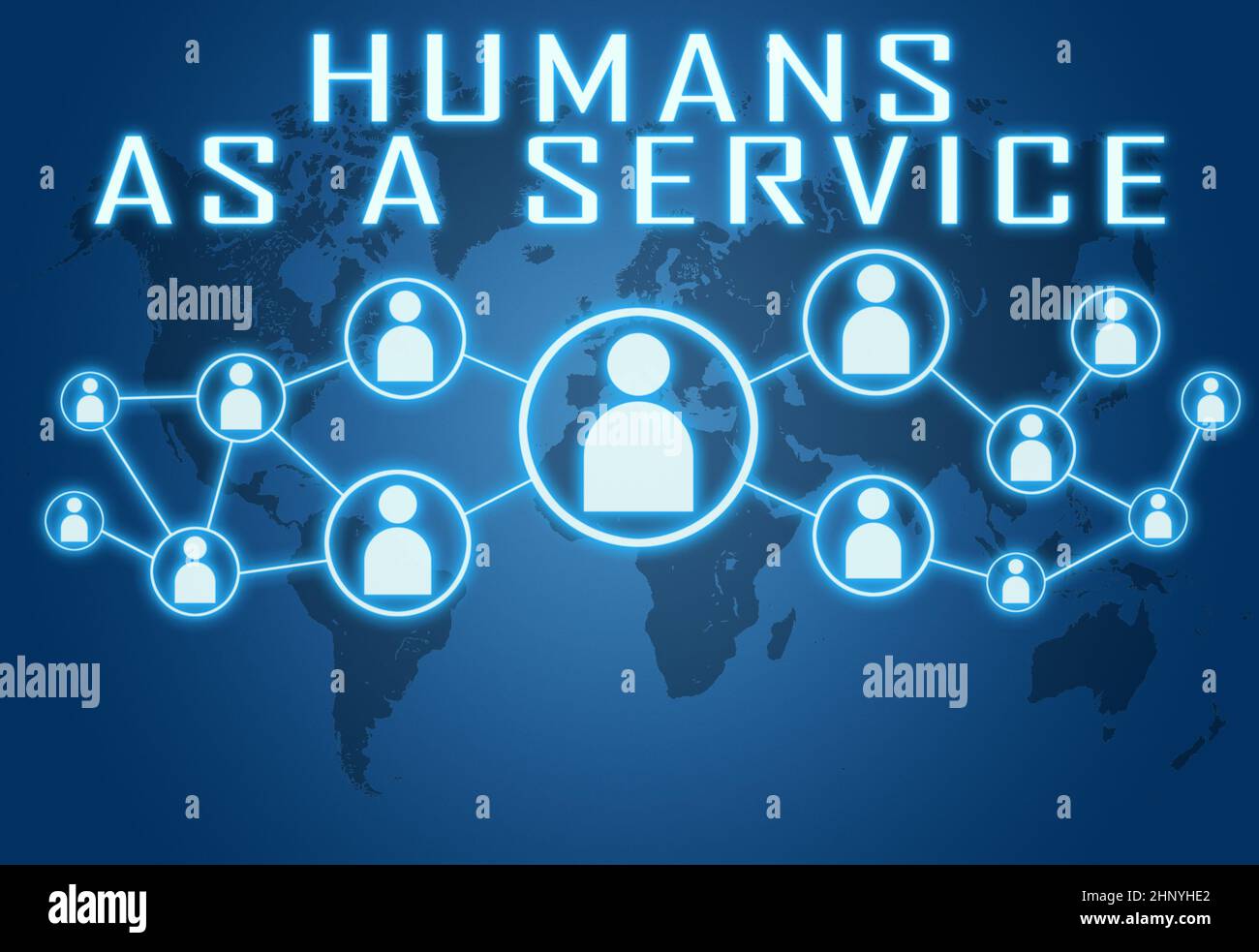 Human as a Service - text concept on blue background with world map and ...