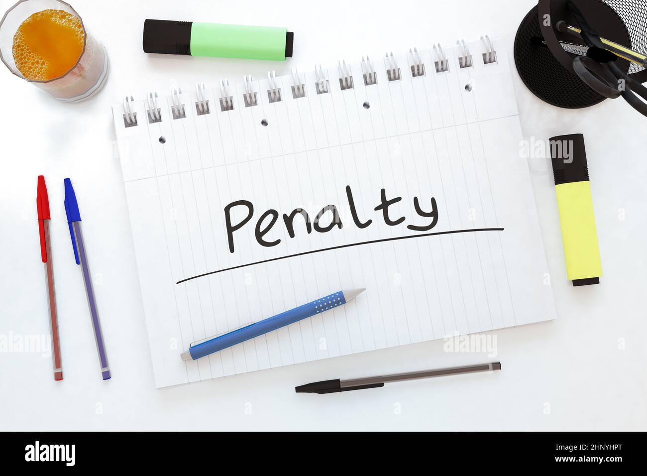Penalty - handwritten text in a notebook on a desk - 3d render illustration. Stock Photo