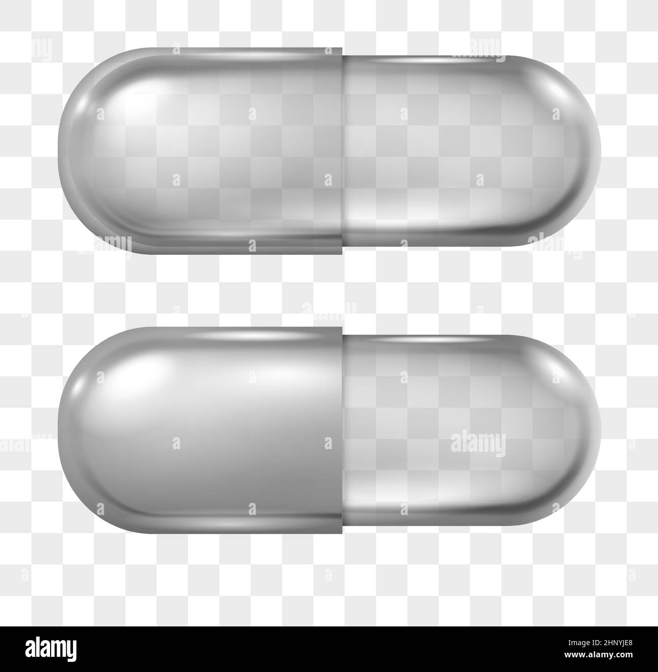 Realistic empty transparent pharmacy capsule pill mockup. Antibiotic