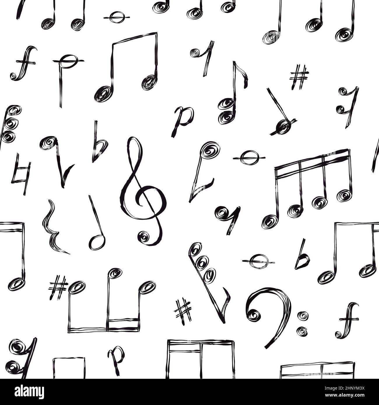 Doodle music notes, signs and clefs, melody seamless pattern. Hand drawn  sketch song sound symbols wallpaper. Musical notation vector print.  Illustrat Stock Vector Image & Art - Alamy