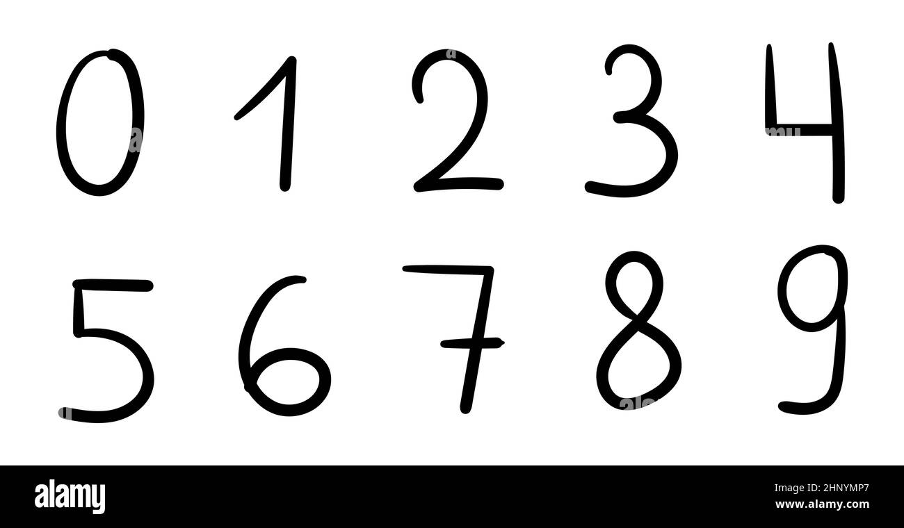 Stylishly drawn Arabic numerals from 0 to 9 - Vector illustration Stock Photo