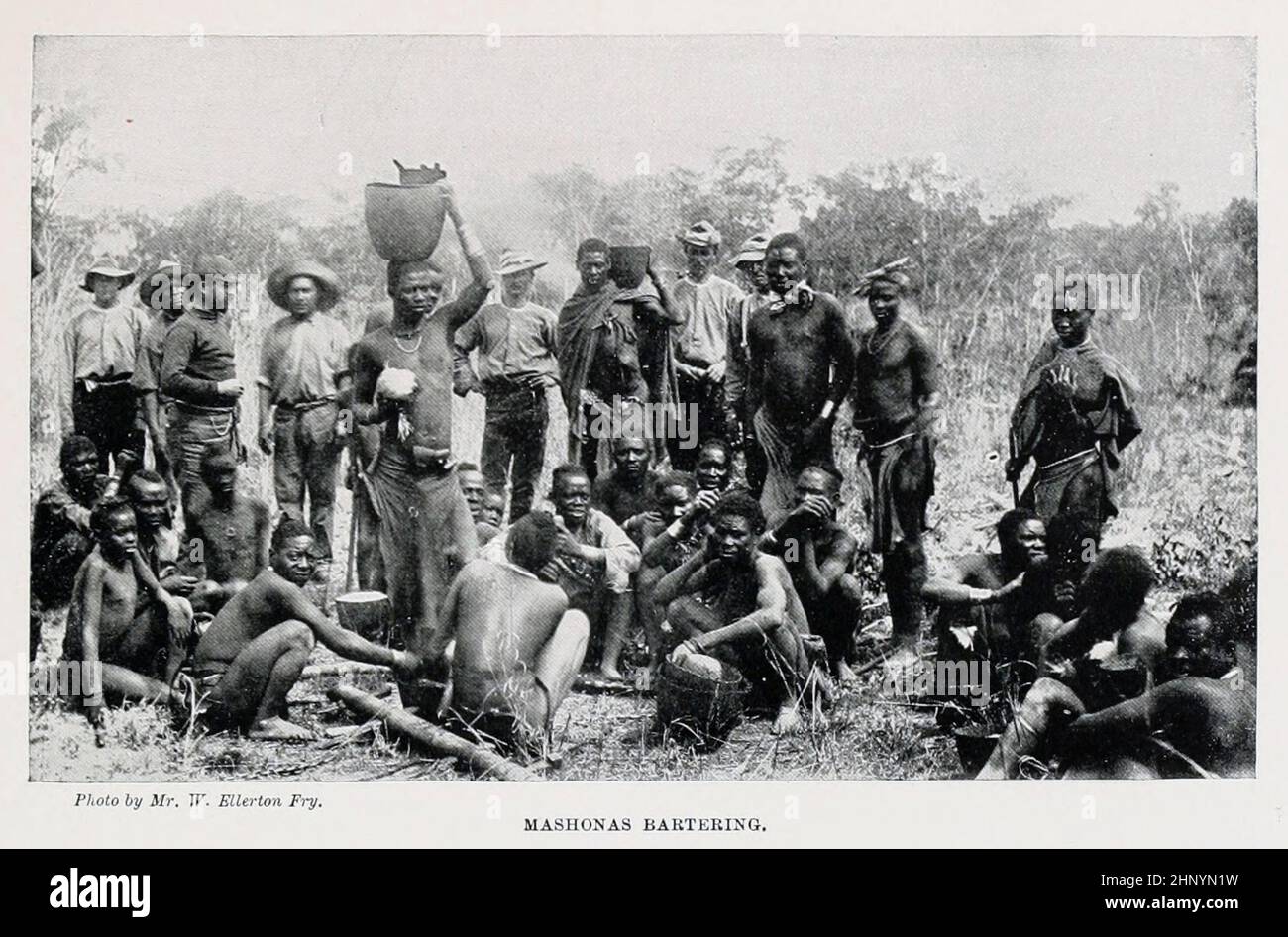 Mashonas Bartering (Mashona or Shona are a Bantu ethnic group native to Southern Africa, primarily Zimbabwe) From the book The living races of mankind; Volume 2 by Henry Neville Hutchinson, Published in London in 1901 by Hutchinson & co Stock Photo