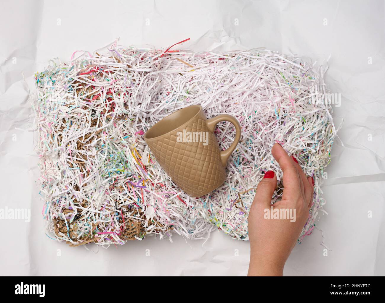 cut paper sheets into small strips, waste. Fragile packaging paper Stock  Photo - Alamy