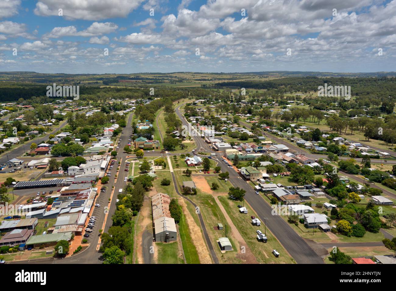 Aerial of the small village of Wondai Queensland Australia on the Bunya Highway Stock Photo