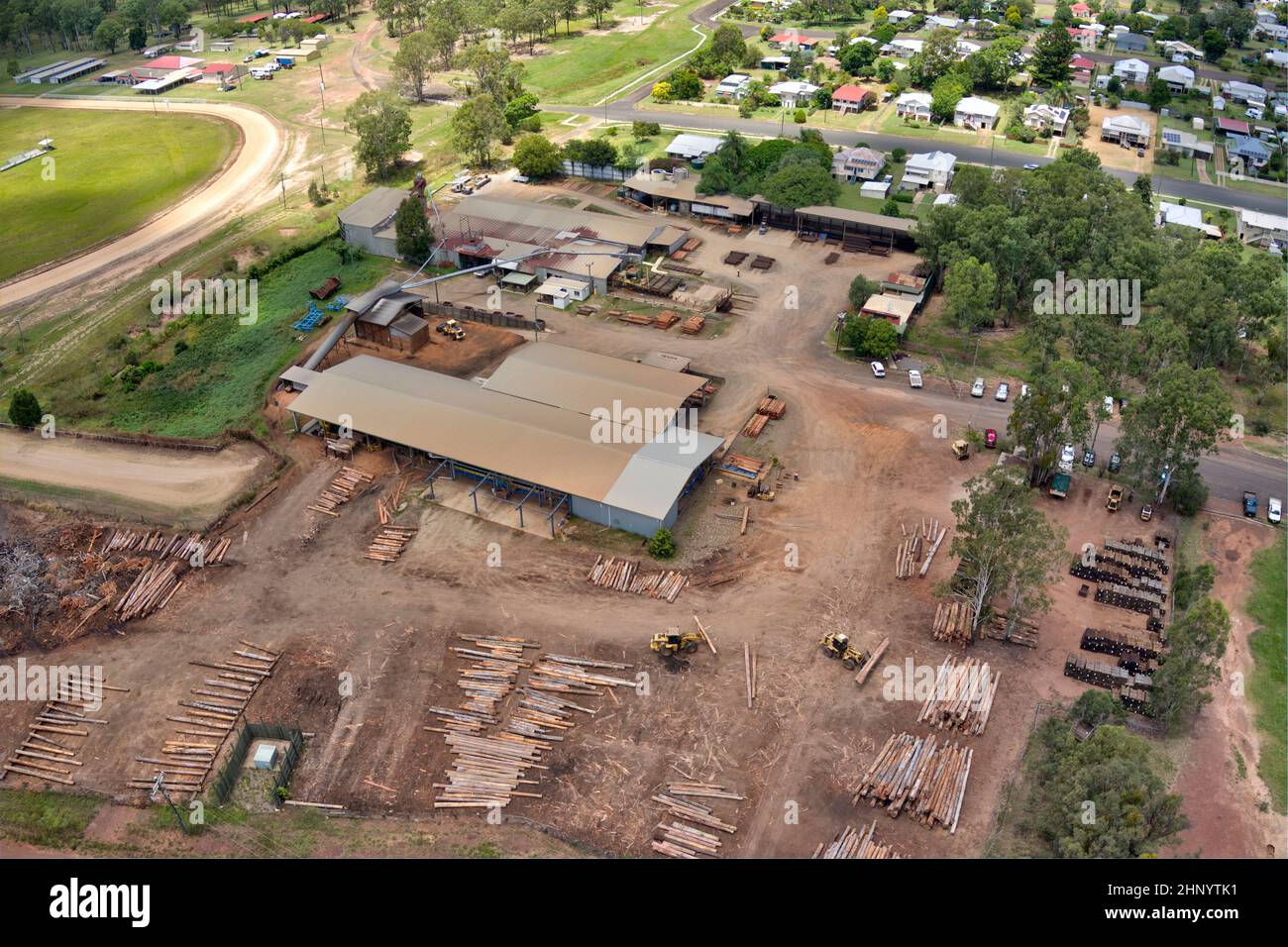 Aerial of timber mill operating in Wondai Queensland Australia Stock Photo