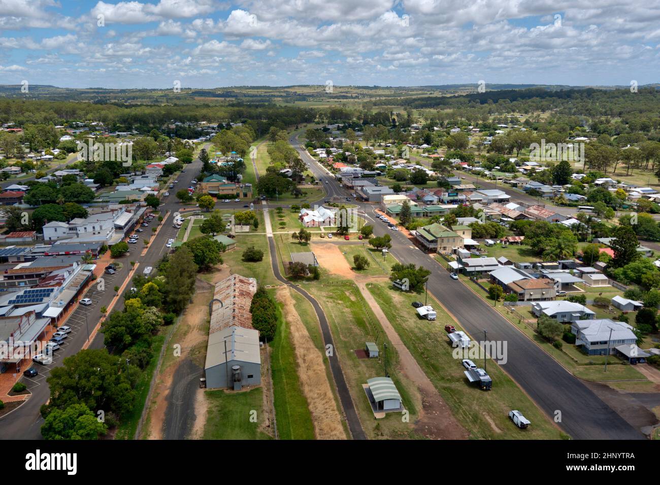 Aerial of the small village of Wondai Queensland Australia on the Bunya Highway Stock Photo