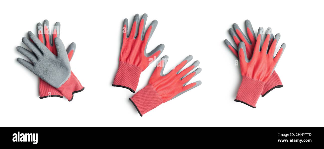 Textile work gloves with rubber isolated on white background. Stock Photo