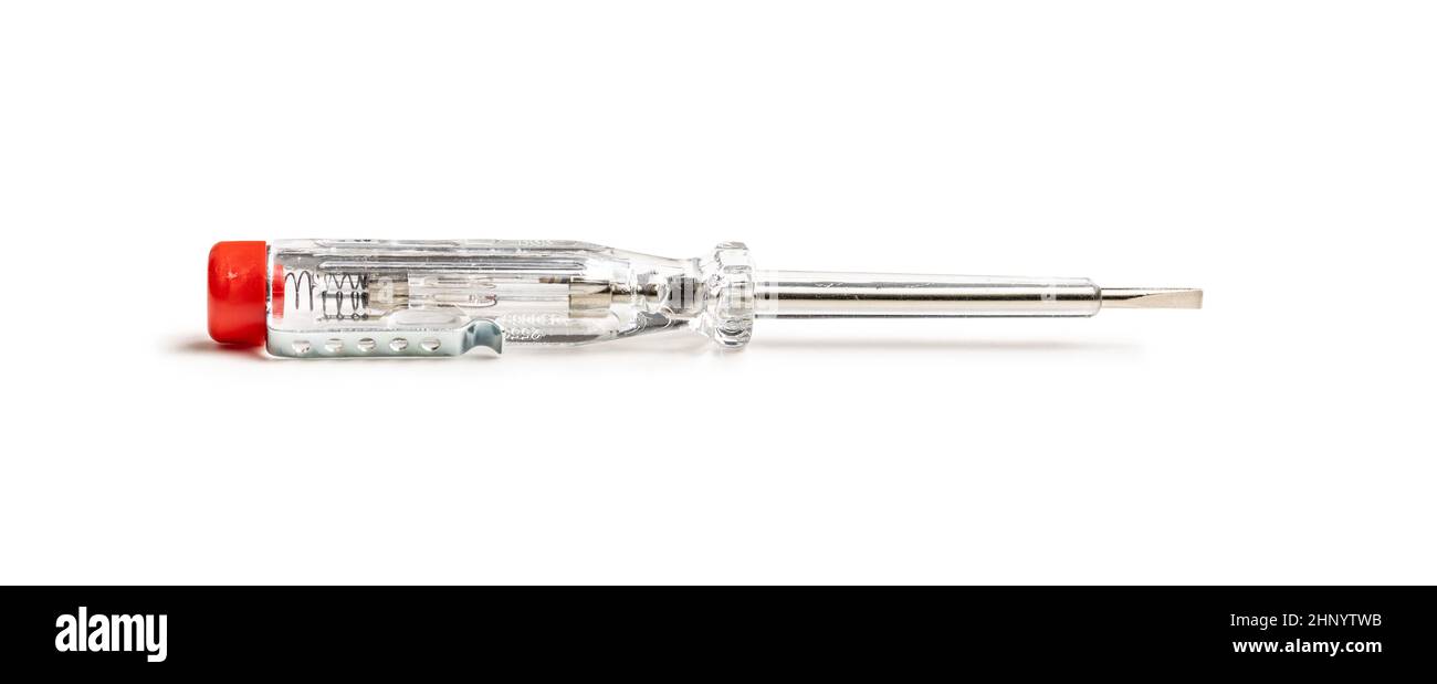 Electrical tester screwdriver isolated on white background Stock Photo