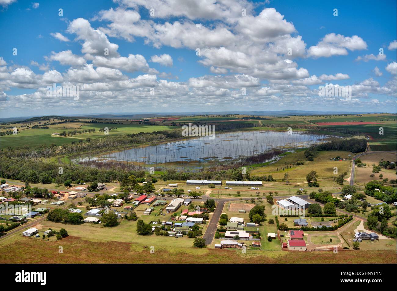 Aerial of the small village of Wooroolin Queensland Australia on the