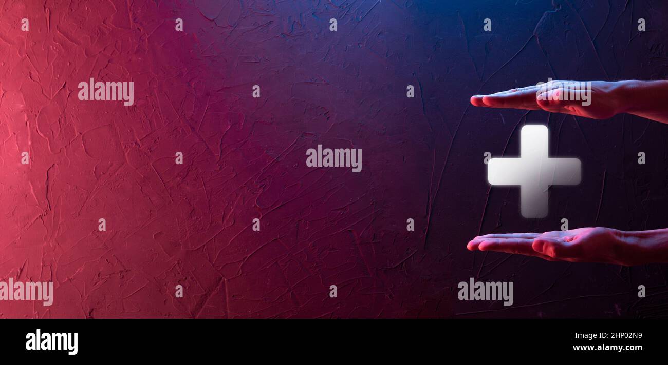 Businessman, man hold in hand offer positive thing such as profit ...