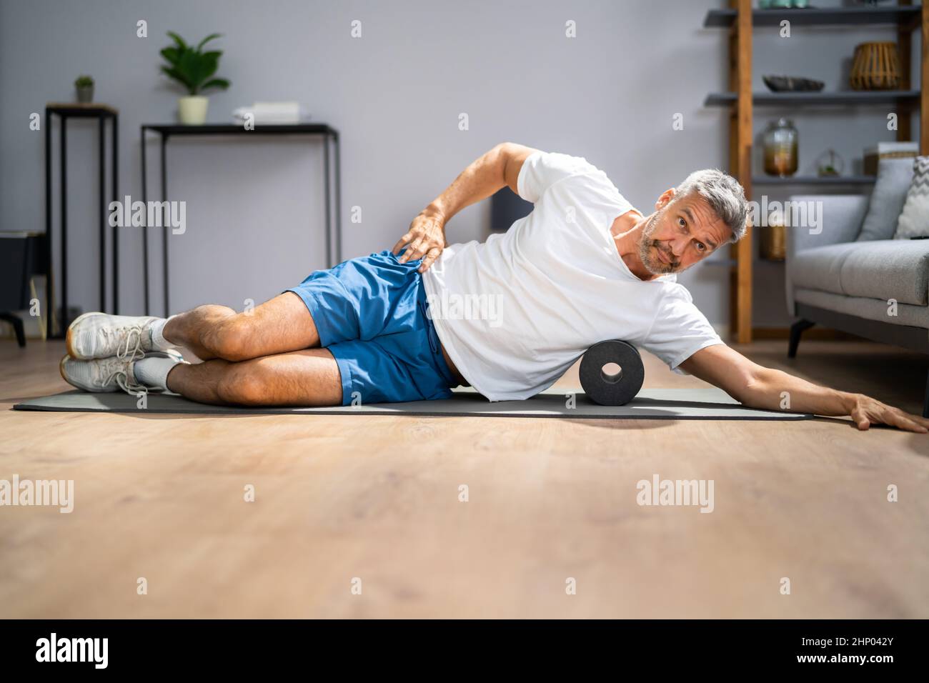 Foam Roller Healthy Back Workout Sport Training On Floor Stock Photo Alamy